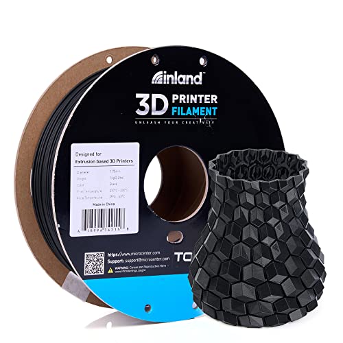 Inland Tough PLA 3D Printer Filament 1.75 mm – Tougher Than PLA+ - Dimensional Accuracy +/- 0.03 mm - 1 kg Spool (2.2 lbs) – High Impact Strength- Black