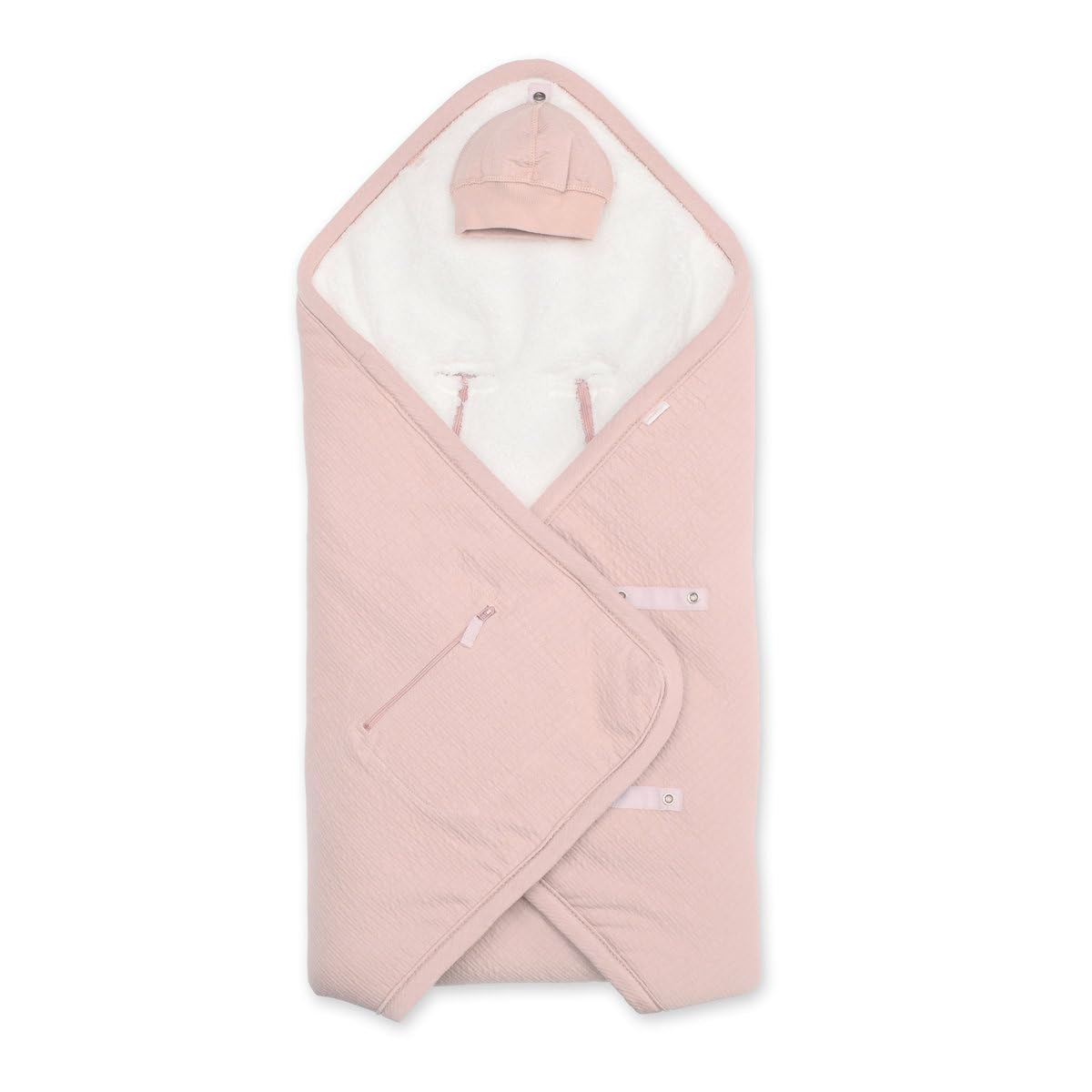 BEMINI - BISIDE Nid d'ange 0-12m - Modèle Universel 3 & 5 Points - Pady Tetra Jersey + Teddy - Rose Blush