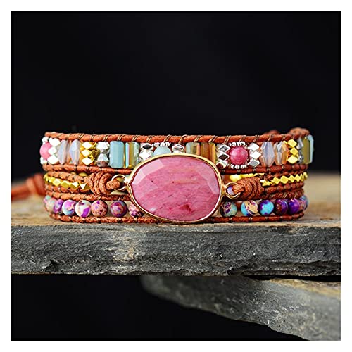 Bracelet perles naturelles tissé main en cuir et cristal Reiki pour femme