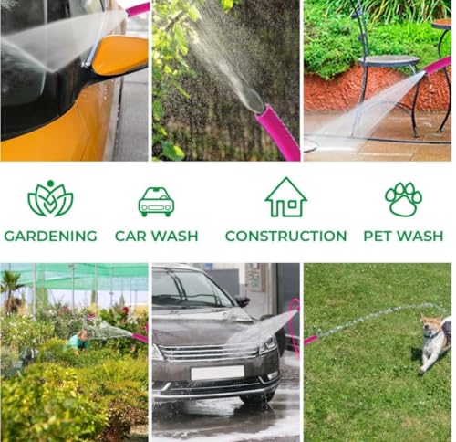 Image of LUVBATH 5 Meter Heavy Duty PVC Garden Hose Pipe 0.75 Inch | Flexible & Lightweight Water Pipe for Gardening, Car Washing, Floor & Balcony Cleaning | Durable Leak Resistant Water Hose (16.4 Feet, Pink)