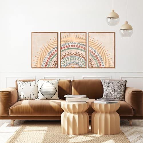 HPINUB Boho Sun Framed Canvas Wall Art Set, (Set of 3,12X16 Inch) Mid-Century Modern Wall Decor, Minimalism Bohemian Wall Painting, Abstract Geometric Pattern Art Print for Living Room,Bedroom,Office - 5