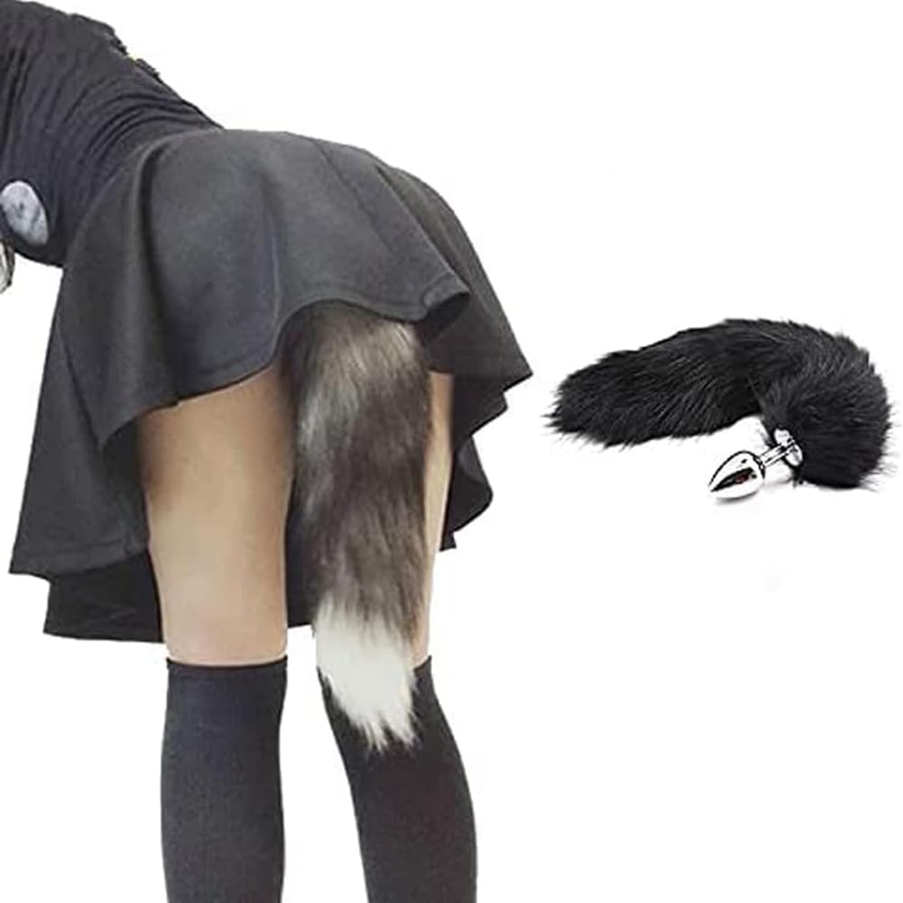 TJCGCKK Animal Cosplay Costume Furry Fox Tail Plug Cute Ears Headband Bat Style Neck Collar Set: Black C