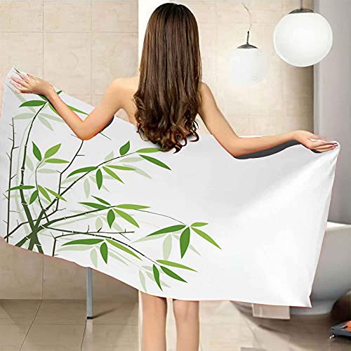 EHZQX Toalla De Playa Toallas De Baño Suaves 3D Estampado De Hojas De Bambú Verde Secado Rápido Toalla De Microfibra Para Piscina Natación Playa Sauna,Toalla De Baño Niña Niño, Toalla De Viaje 70x140c