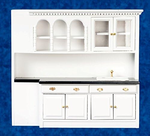 Dollhouse Miniature Kitchen Sink, Counter and Cupboards, White #T5297