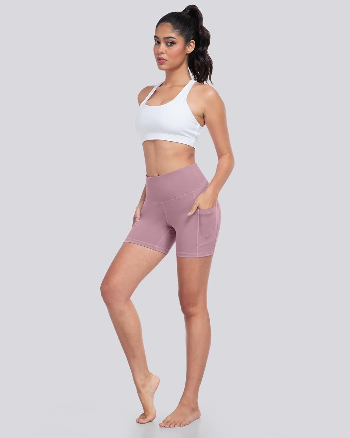 LZYVOO Biker Spandex Shorts Women, High Waisted Tummy Control Workout Yoga Shorts with Pockets - Image 4