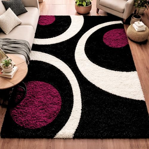 Image of 3D Shaggy Polyester Carpet Rug Runner Area Mats for Bedroom /Living Area /Home with Anti Slip Backing Soft /Fluffy Hight Pile - (Moon Maroon, 5x7 feet)
