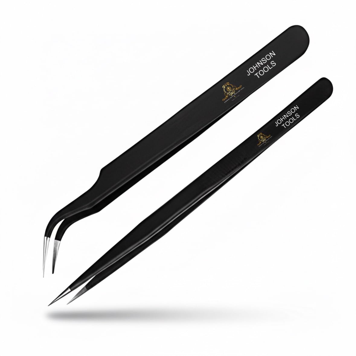 Set of 2 Black Coated Stainless Steel Tweezers - Straight and Curved for Multiple Uses
