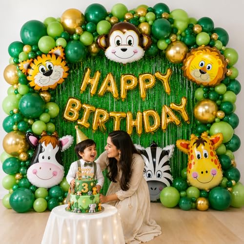 Image of Party Propz Jungle Theme Birthday Decoration Kit - 49Pcs Happy Birthday Decoration Kit Boys with Jungle Theme Birthday Banner, 2ft Animal Foil Balloons, Safari Theme birthday Decoration (Foil,Latex)
