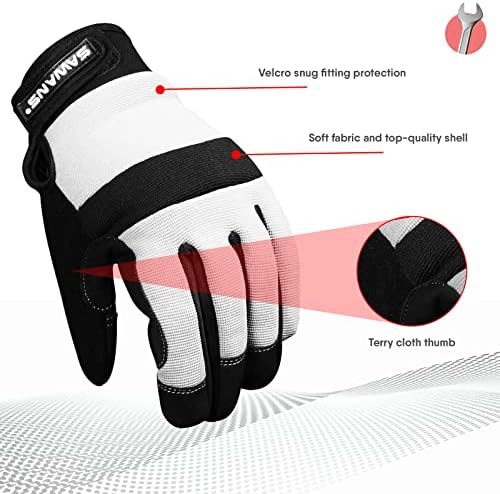 Safety Work Gloves Gardening Working Gloves Mens Women Mechanic Construction Utility Flexible Padded Palm Protection Touch Screen Breathable Builder Multi-Functional (L, Black/Grey)