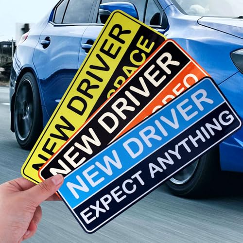 Image of 3pcs Student Driver Car Magnet Stickers, 9.8x3.35in Waterproof Removable Novice New Driver Decal Sign Reflective Magnetic Safety Bumper Sticker for Car Accessories