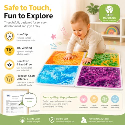 Image of edusense 3D Liquid Motion Floor Tiles, 4 Tiles Set | Sensory Play Mats for Kids, Non-Slip Cushioned, Develops Motor Skills, Easy Store, Indoor /Outdoor Use