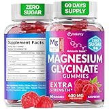 Magnesium Glycinate Gummies 400mg, Muscle Support and Relaxation, Magnesium Supplement for Women, Men and Kids, High Absorption, Sugar Free, Vegan, 60 Days Supply, Raspberry Flavor