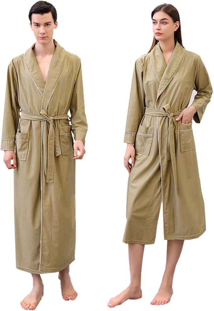 DzanncMen’s and Women’s Bathrobes Lovers Satin Robes Lightweight Ice Silk Satin Waffle Kimono Bathrobes Long Sleeve Spa Robes Unisex Soft Pajamas