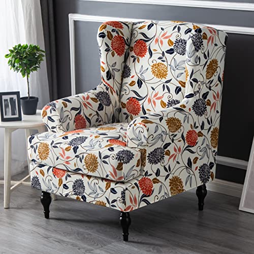 Crfatop Printed Wing Chair Slipcovers 2 Piece Stretch Wingback Chair Cover Spandex Fabric Wingback Armchair Covers With Elastic Bottom For Living Room Bedroom Wingback Chair,B08 #TOP2