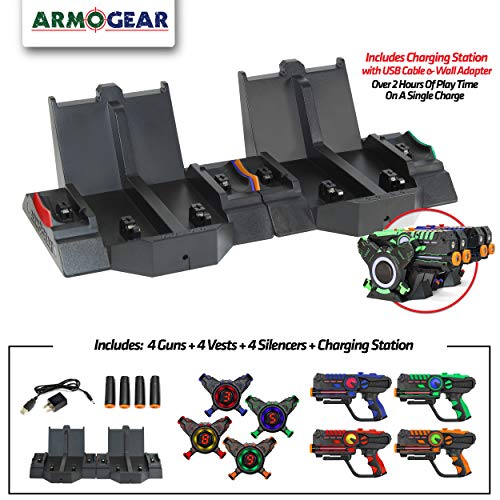 ArmoGear Rechargeable Laser Tag - Laser Tag Guns and Vests Set of 4 with Removable Silencers – Indoor & Outdoor Lazer Tag Set for Kids Boys & Adults Age 8+ - Thumbnail 2
