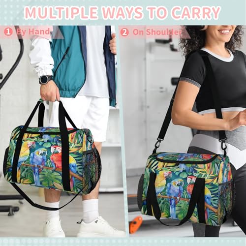 Parrot Tropical Palm Leaves Travel Bag for Men Women, Duffle Sport Gym Bag, Carry On Weekender Overnight Bags for for Airplane, Trip, Workout, Yoga, Dance4