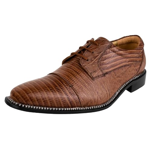LIBERTYZENO Mens Oxford Shoes Genuine Leather Lizard Skin Print Dress Shoes Jostin Brown 9