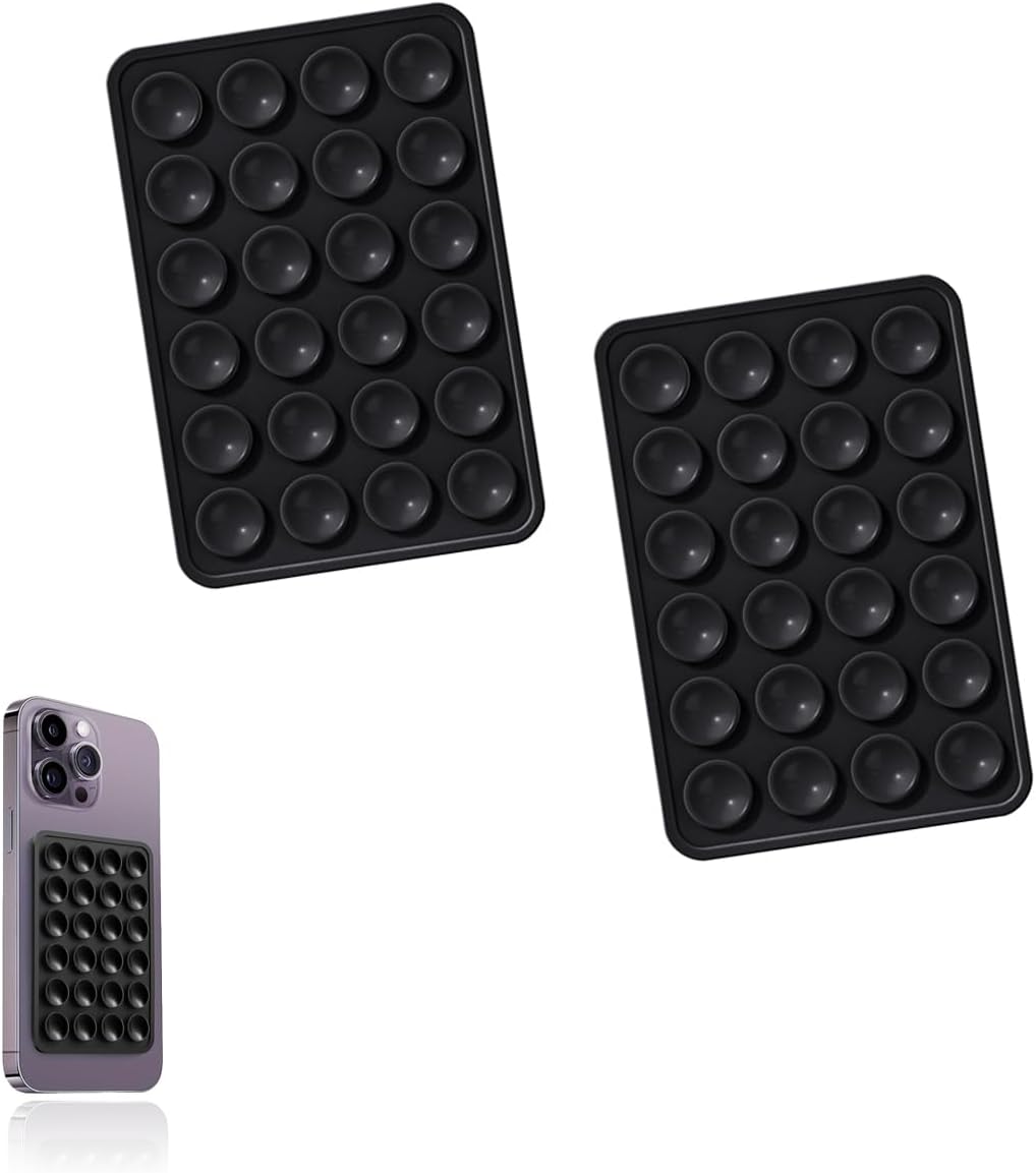 2PCS Hands-Free Cell Phone Silicone Suction Cups - Mirror Shower Stand - Cell Phone Suction Cup Holder with Adhesive Backing (Black)