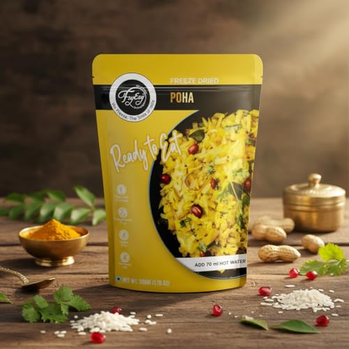 Image of FzyEzy Freeze-Dried Poha - 50g |Authentic Traditional Indian breakfast | Ready-to-Eat Instant Poha| Gluten-Free Poha with No Preservatives | Low calorie breakfast | Just Add Hot Water | Travel-friendly breakfast snack