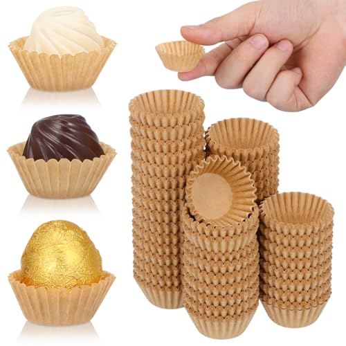 TOPBATHY 1000Pcs Mini Cupcake Cases Brown Paper Baking Cups Mini Muffin Cases for Petit Fours Chocolates Sweets Candy Wedding Baby Shower and Birthday Party