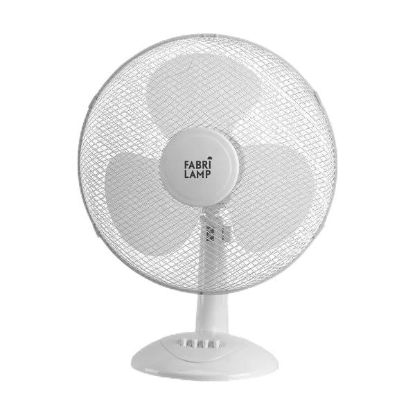 Brightium Ventilador de sobremesa oscilante blanco, 3 velocidades, 40W, 3 aspas, dimensiones 53x43x25 cm, ideal para refrescar espacios pequeños.