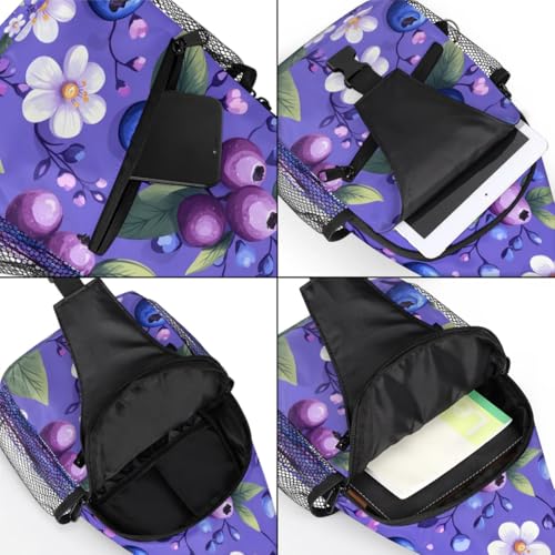 Morrales tipo Sling para viaje unisex azul con diseño de arándanos miniatura 5