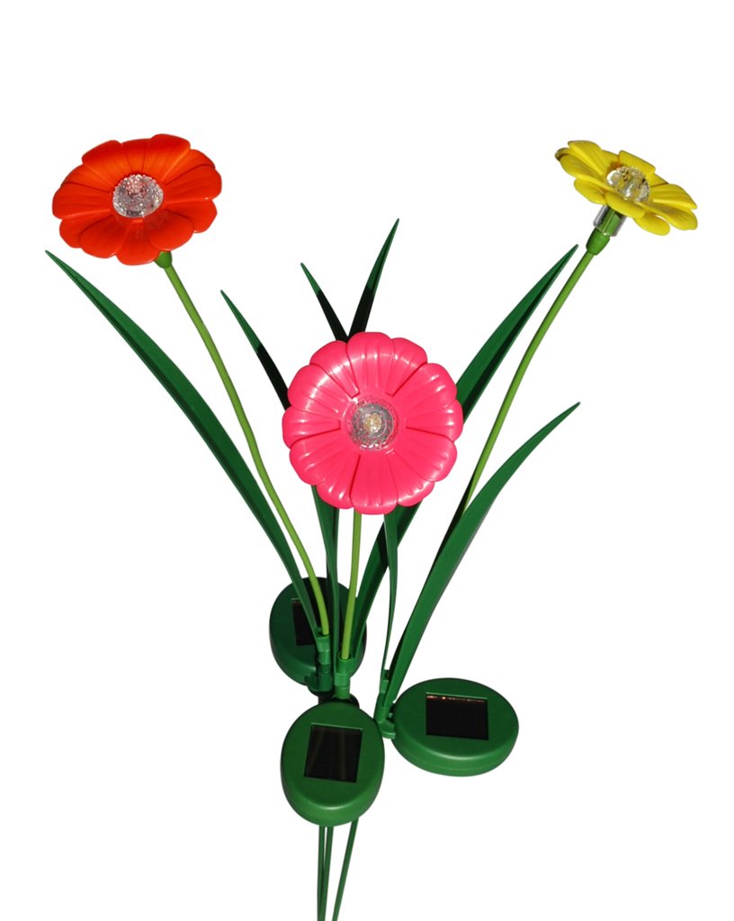 Solaration 1013TRYP Trumpet Solar Lawn LED Lights with Pink Yellow Red Flowers, Set of 3