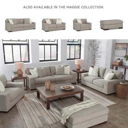 Image of Signature Design by Ashley Maggie Oversized Chair, Cozy Chair and a Half, Plush Chenille, Durable Wood Frame, No Assembly Required, Accent Pillow, For Living Room & Bedroom, Flax Light Gray