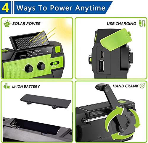 Wind Up Emergency Crank Radio, 4000mAh-Solar Hand Crank Draagbare AM/FM-radio met 1W Zaklamp & Bewegingssensor Leeslamp, Mobiele Telefoon Oplader, SOS Alarm voor thuis en buiten Noodgevallen - Image 5