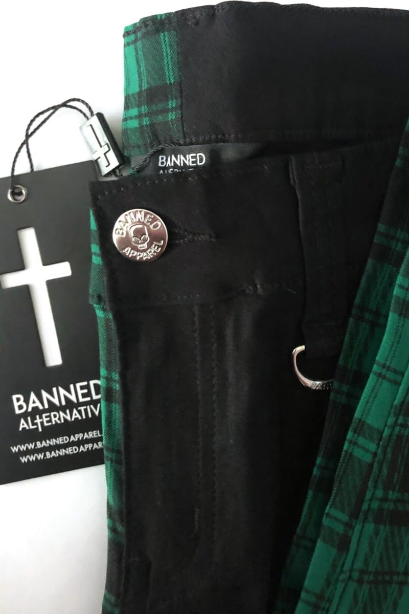 Banned Röhrenhose Karo Hose Damen Halbes Bein Karierte Hosen Split Punk Emo Alternative Mode, Grün, S