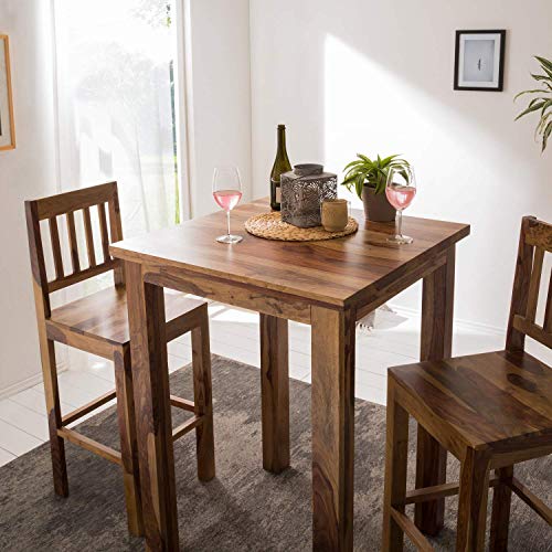 Image of Solid Sheesham Wood Bar Dining Table 2 Seater Set /Compact Bar Dining Table with 2 Chairs (Solid Sheesham Wood, 2 Chairs, 1 Table, Teak Finish)