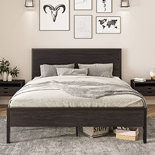 Imusee Full Size Platform Bed Frame With Wood Headboard And Footboard, Heavy Duty 13 Metal Slats, No Box Spring Needed, Noise Free, Black #TOP2