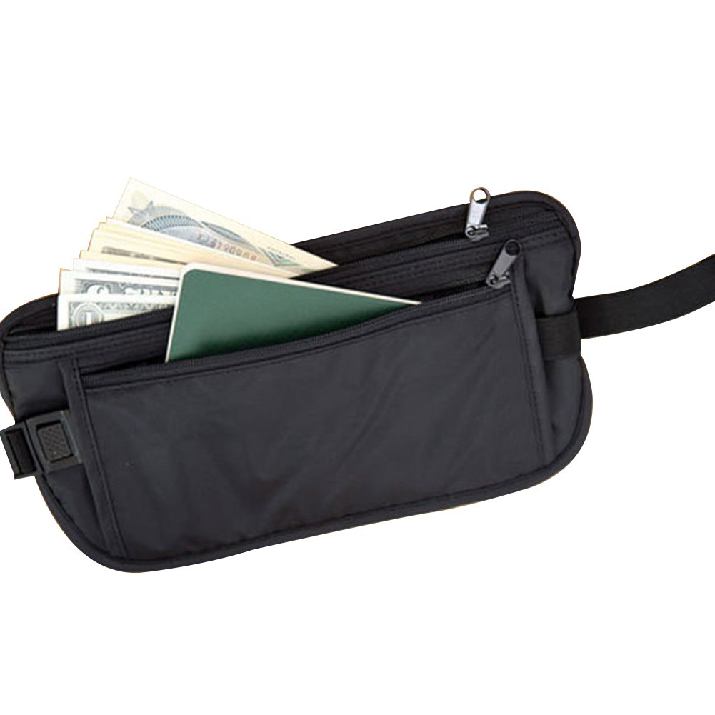 bjduck99 Water Resistant Waist Bag Slim Fanny Pack Travel Bum Pouch Running Belt - Black