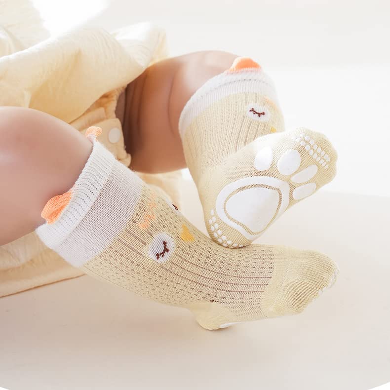 Toddler Non-skid Socks Knee High Baby Socks Thin Mesh Infant Socks Pointelle Eyelet Booties 5 Pairs4