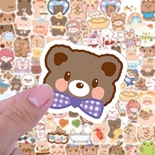 Cute Korean Bear Stickers Gifts For Girls Kids And Teens, 100Pcs/Pack Small Kawaii Rilakkuma Stickers, Vinyl Waterproof Lovely Aesthetic Stickers Decals For Laptop Water Bottles Phone Scrapbooking #TOP5
