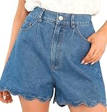 EZAPINE Denim Short Women Mid Wasit Fashion 2024 Jean Short Scalloped Wide Leg Summer Clothing