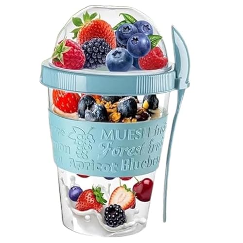 Pro Home Yogurt Pot With Spoon & Lid 20oz/600ml BPA Free Reusable Airtight Dishwasher Safe On The Go Yoghurt Pots Muesli Cereal Cup Containers Overnight Oats Jar Storage (Marble Blue)