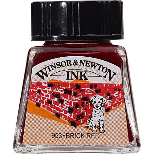 Image of Winsor & Newton Drawing Ink 14 ML - Brick Red (040), Fast Drying, Transparent, Water-Resistant & Intermixable Inks, Ideal for Brush, Dip Pen or Air Brush - More Colours Available