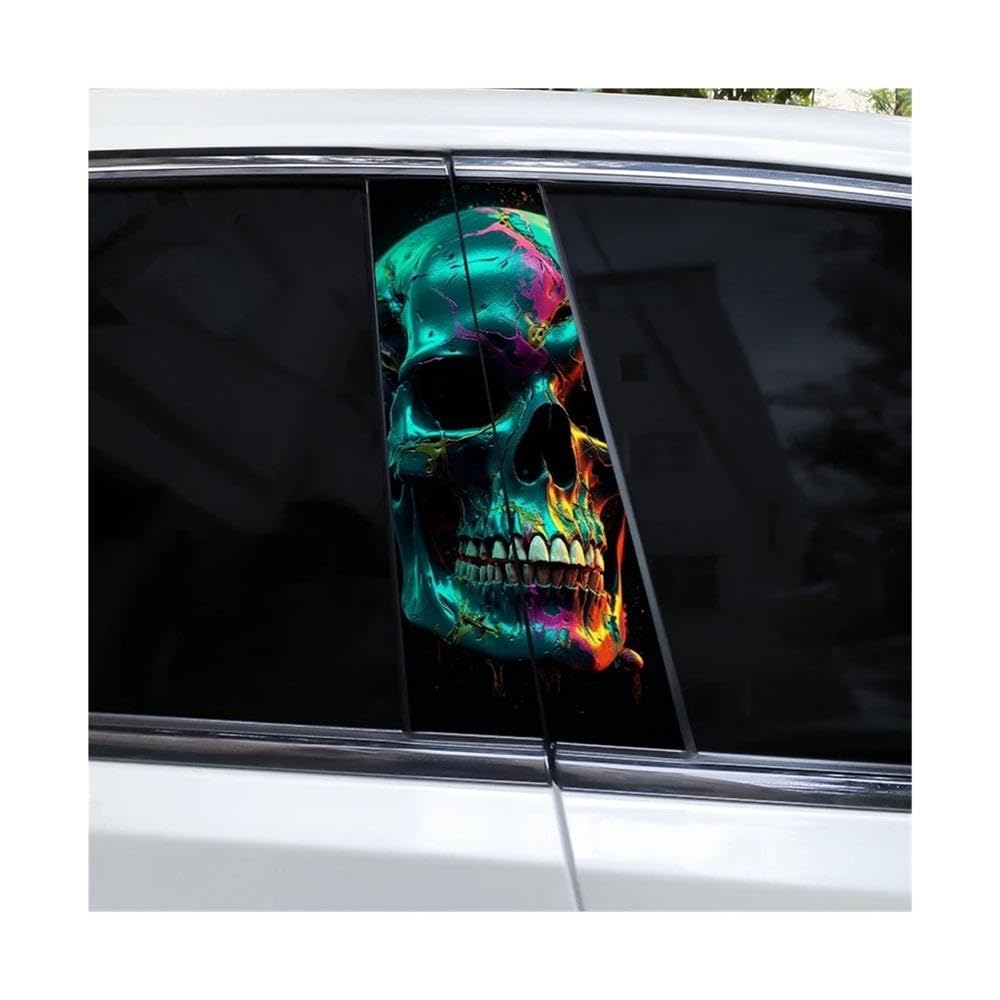 Bertdcx C 2Pcs Smoking Skull Ar B Pillar Waterproof Decal Diy Ar Door Pillar Vinyl Sticker Auto Parts(C)