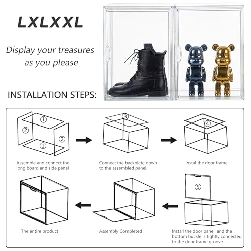 Image of Clear Stackable Plastic Storage Bins with Magnetic Attraction Lid, Acrylic Box Display Case Showcase for Cosmetic, Large Figures Collectibles (4 Pack, X-Large)