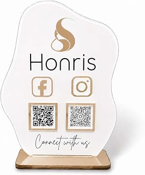 Honris Custom Acrylic QR Code Sign, Personalized Multi QR Display for Payments, Social Media, WiFi and Reviews, Business Tabletop Sign for Salon, Cafe, Restaurant and Retail Store