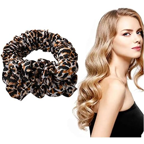 Heatless Curling Headband Soft No Heat Ponytail Hairband Lazy Hair Scrunchies Curler Sleep In Overnight For Women Long and Medium Hair DIY Hair Styling (Leopard) Cover