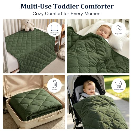 Image of BEDSUM Toddler Quilt 39x47, Microfiber Baby Quilt for Crib, Olive Green | Lightweight Toddler Blanket for Boys Girls Nursery, Machine Washable All Season Kid Quilt, Tummy Time Blanket, Stroller Quilt