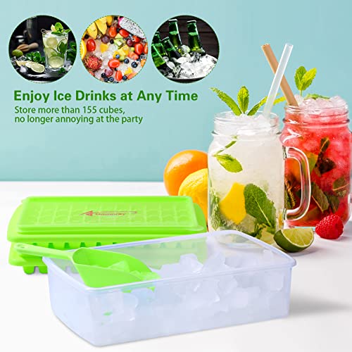 Homorey Ice Cube Trays For Freezer With Spill-Resistant Removeable Lid - Bpa Free & Dishwasher Safe Ice Cube Molds With Ice Cube Bin, Ice Scooper & Ice Tong - Odourless Ice Trays - Pack Of 2 (Green) #TOP5