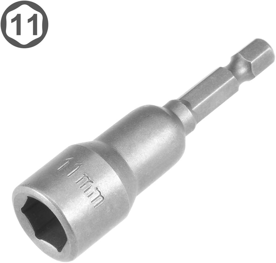 Sourcingmap 5 Pcs 1/4" Quick-Change Hex Shank 11mm Nut Setter Driver Drill Bit, 65mm Length, Metric No-Magnetic - Image 3
