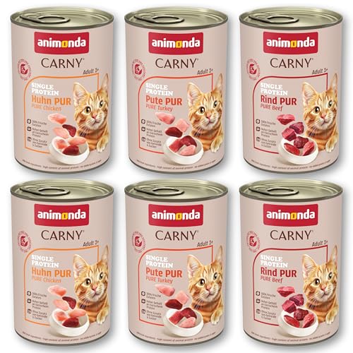 animonda Carny Katzen Nassfutter Single Protein Mix Pur (6 x 400g), Katzenfutter mit nur einer Proteinquelle, Futter für ausgewachsene Katzen