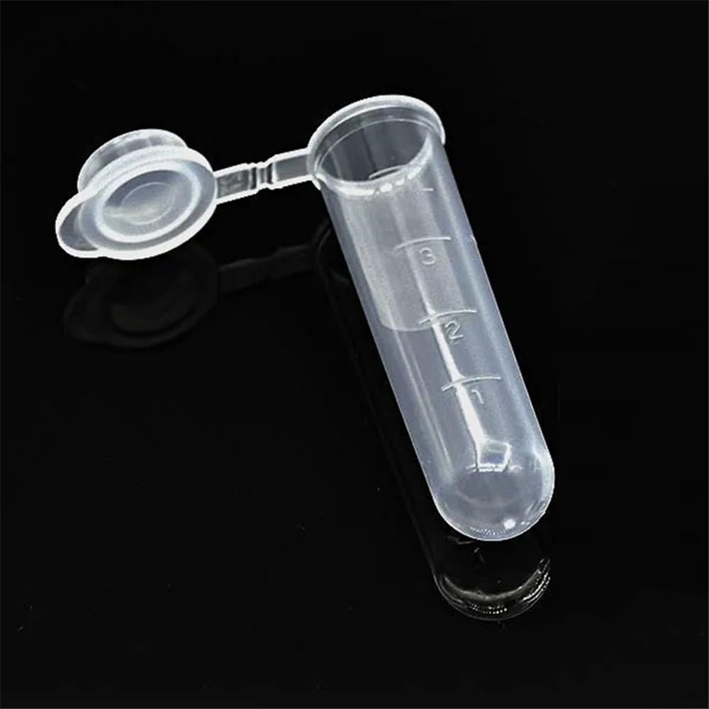 Instrumentos y Equipos de Laboratorio Tubo de centrífuga de microtubos de 5 ml, tubo de centrífuga de laboratorio, fondo redondo, tapa a presión, transparente, diámetro 13 mm, altura 53 mm, 300 tubos