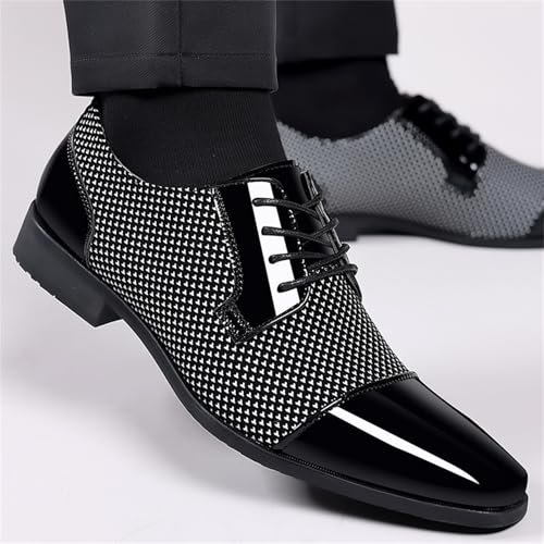 Men Patent Leather Tuxedo Shoes Cap Toe Lace-up Formal Casual Oxfords Shoes Breathable Business Wedding Dress Shoes Grey3