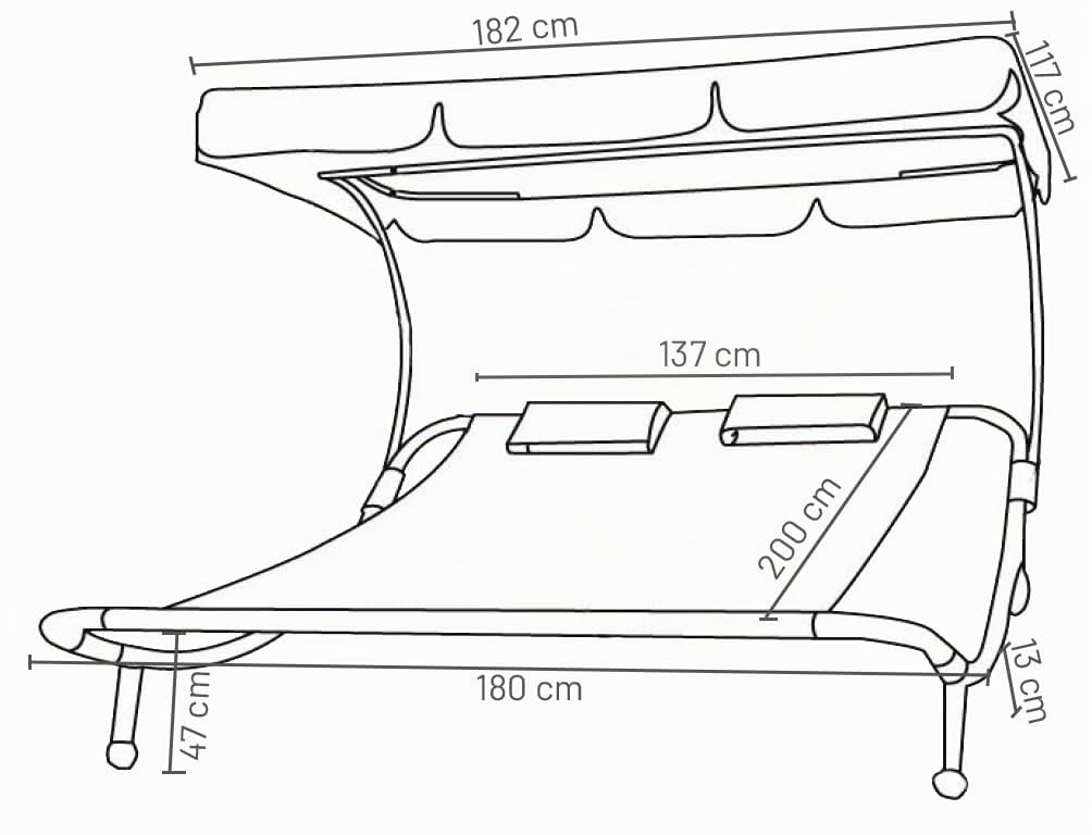VCM Doppelliege mit Sonnendach, 180x200 cm, Gartenliege für 2 Personen, modernes Design, stabile Metallkonstruktion, Outdoor Relaxliege - Bindox