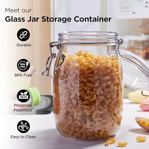 Image of UMAI Glass Jar for Kitchen Storage | 2000ml | Mason Jar for food Storage with Buckle Lid and Wide Mouth | Multipurpose Airtight Glass Container with Leakproof Rubber Gasket | Transparent